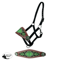 New! Showman ® Beaded Bronc Nose Halter. Full /one Size / Lime