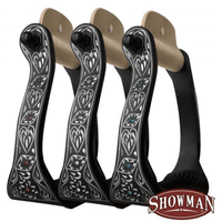 New! Showman ® Black Engraved Aluminum Stirrups With Rhinestones.
