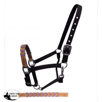 Showman ® Black Nylon Halter With Argentina Cow Leather Braided Accent Nose. Teal Horse Wear