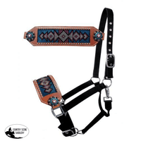 New! Showman ® Bronc Style Halter With Teal And Pink Crystal.