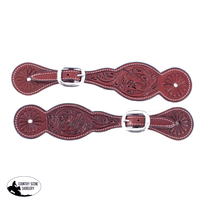 New! Showman ® Burgundy Leather Floral Tooled Spur Straps. Filigree / Painted Print Straps