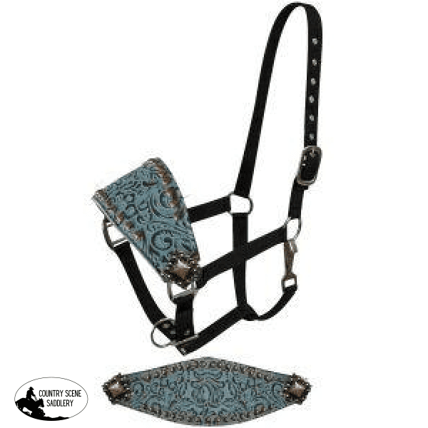 New! Showman ® Full Size Adjustable Bronc Style Halter With Filigree Print.
