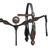 New! Showman ® Headstall And Breast Collar Set With Brown Filigree Inlay Praying Cowboy Conchos.