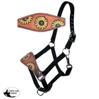 New! Showman ® Leather Bronc Halter With Hand Painted Sunflower Design.