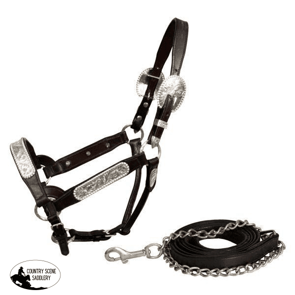New! *showman ® Leather Full Horse Size Silver Show Halter.