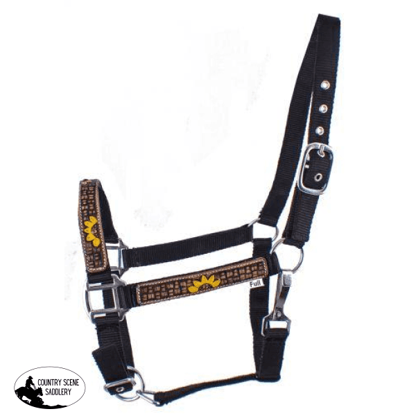 New! ~Showman ® Leather Overlay Halter With Hand Painted Sunflowers. Horse Wear » Halters Bronc