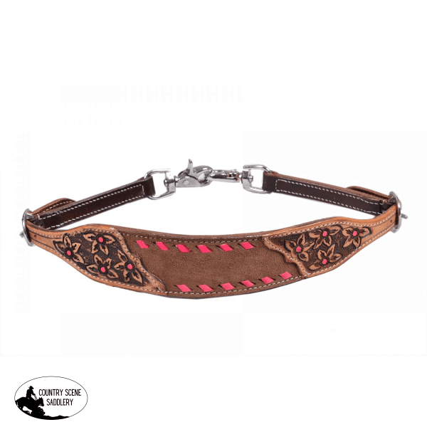 Showman ® Leather Tooled Pink Wither Strap Wither Straps