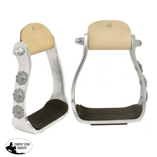 New! Showman ® Light Weight Polished Aluminum Stirrups With Engraved Conchos.