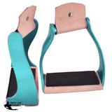 New! Showman ® Lightweight Color Coated Twisted Angled Aluminum Stirrups. Teal On Backorder