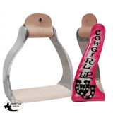 New! Showman ® Lightweight Twisted Angled Aluminum Stirrups With Painted Cowgirl Up Design.