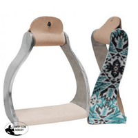 New! Showman ® Lightweight Twisted Angled Aluminum Stirrups With Shimmering Teal Aztec Print.