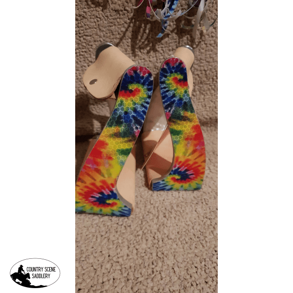 New! Showman ® Lightweight Twisted Angled Aluminum Stirrups With Shimmering Tie Dye Print.