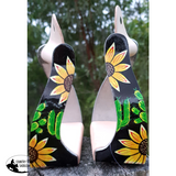 New! Showman ® Lightweight Twisted Angled Aluminum Stirrups With Sunflower And Cactus Overlay.