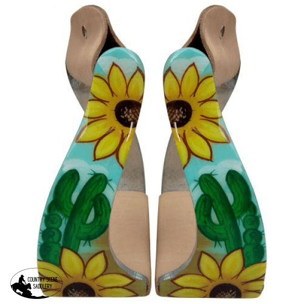 New! Showman ® Lightweight Twisted Angled Aluminum Stirrups With Sunflower And Cactus Print Overlay.