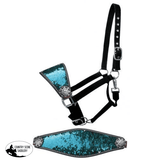 New! Showman ® Nylon Bronc Halter With Turquoise And Silver Sequins Inlay.