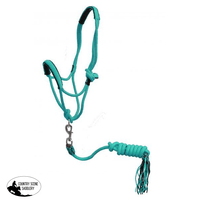 New! Showman ® Pony Braided Nylon Cowboy Knot Rope Halter With Lead. / Teal