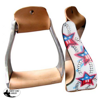 New! Showman ® Pony/youth Lightweight Twisted Angled Aluminum Stirrups With Red White And Blue Star