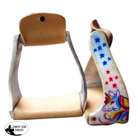 New! Showman ® Pony/youth Polished Aluminum Stirrup With Multi Colored Unicorn And Star Print.