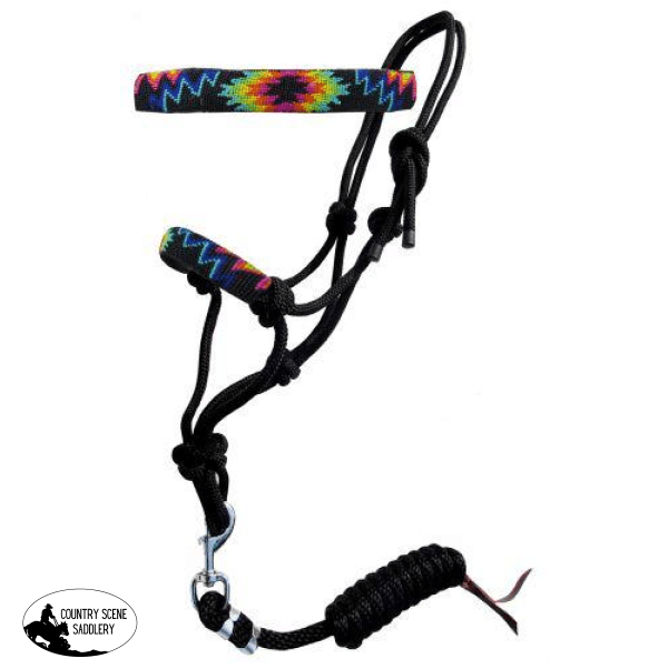 New! Showman ® Rainbow Beaded Nose Cowboy Knot Rope Halter With 7 Lead.