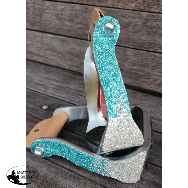 Showman ® Turquoise Ombre Glitter Overlay Stirrups.
