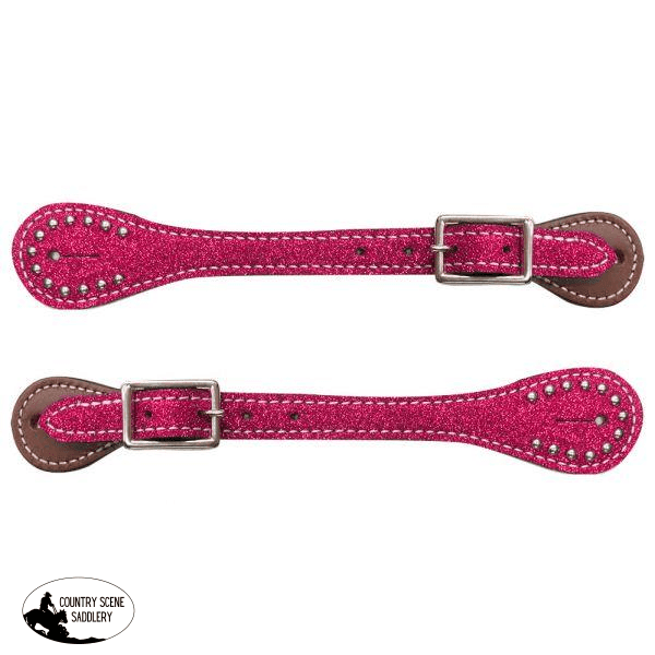 New! Showman ® Youth Glitter Leather Spur Straps. / Pink Show Saddles