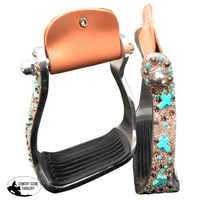 New! Showman ®Turquoise And Brown Cross Concho Stirrups.